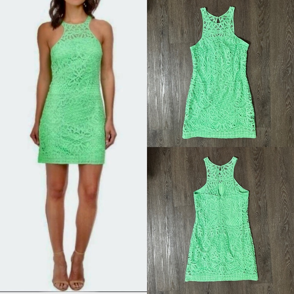 Lilly Pulitzer Neon Mint Green Crochet Halter Mini Dress
